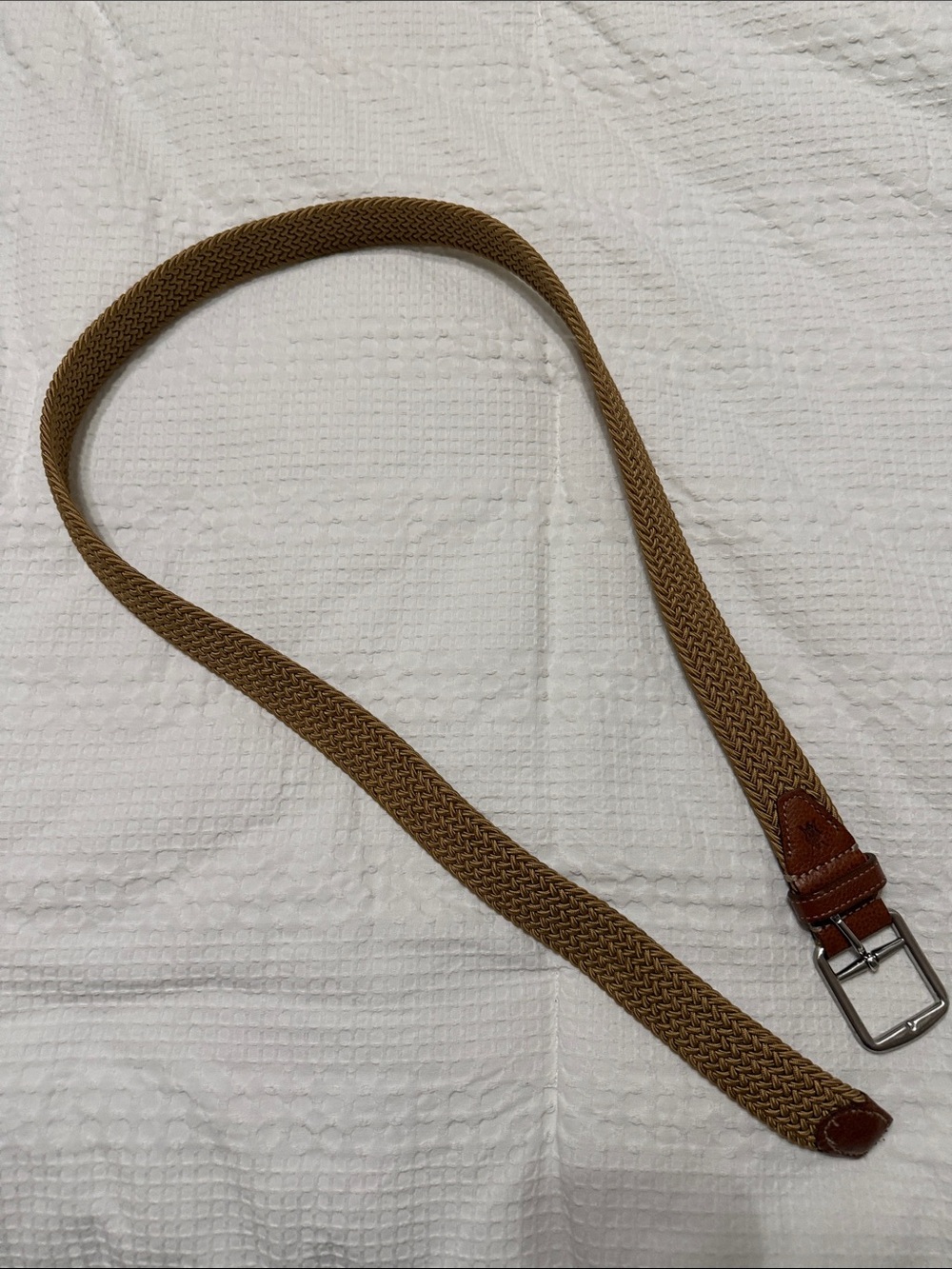 Martin Dingman Tan Braided Stretch Belt with Brown Leather Accents-Size 42